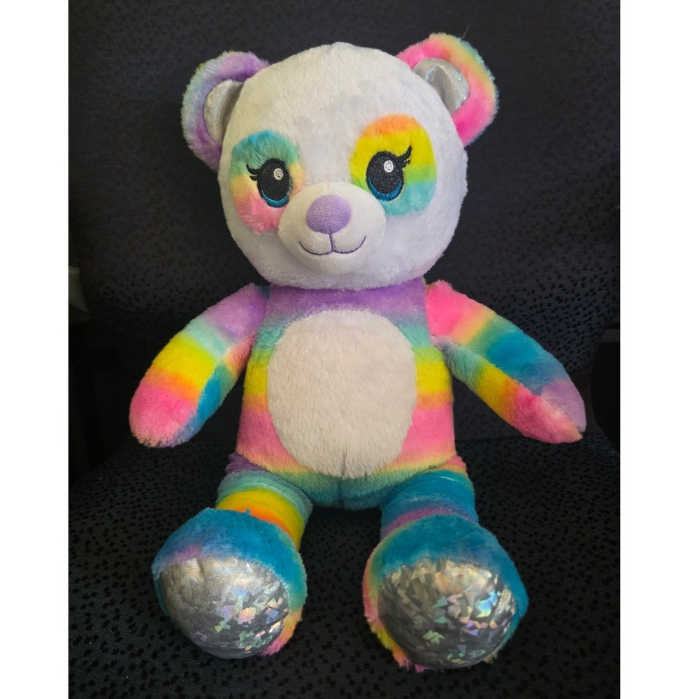 Build-A-Bear Workshop Rainbow Friends Panda Plush Striped Silver Paws